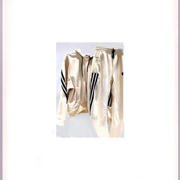 Rare/Unique Adidas VelourVelvetCorduroy Mix Cream Beige 2 Piece Tracksuit, L-XXL